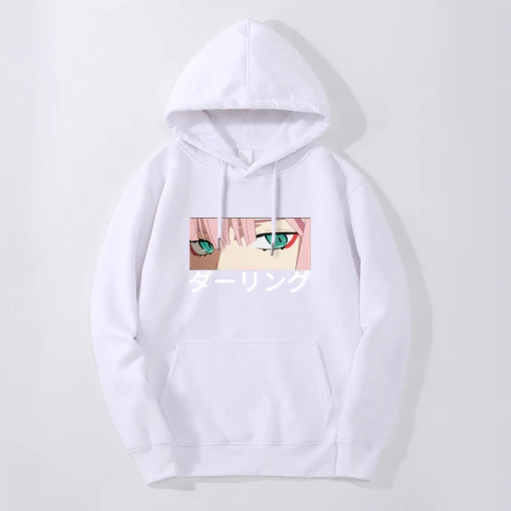 Anime Life Death Stare Hoodie White size Small